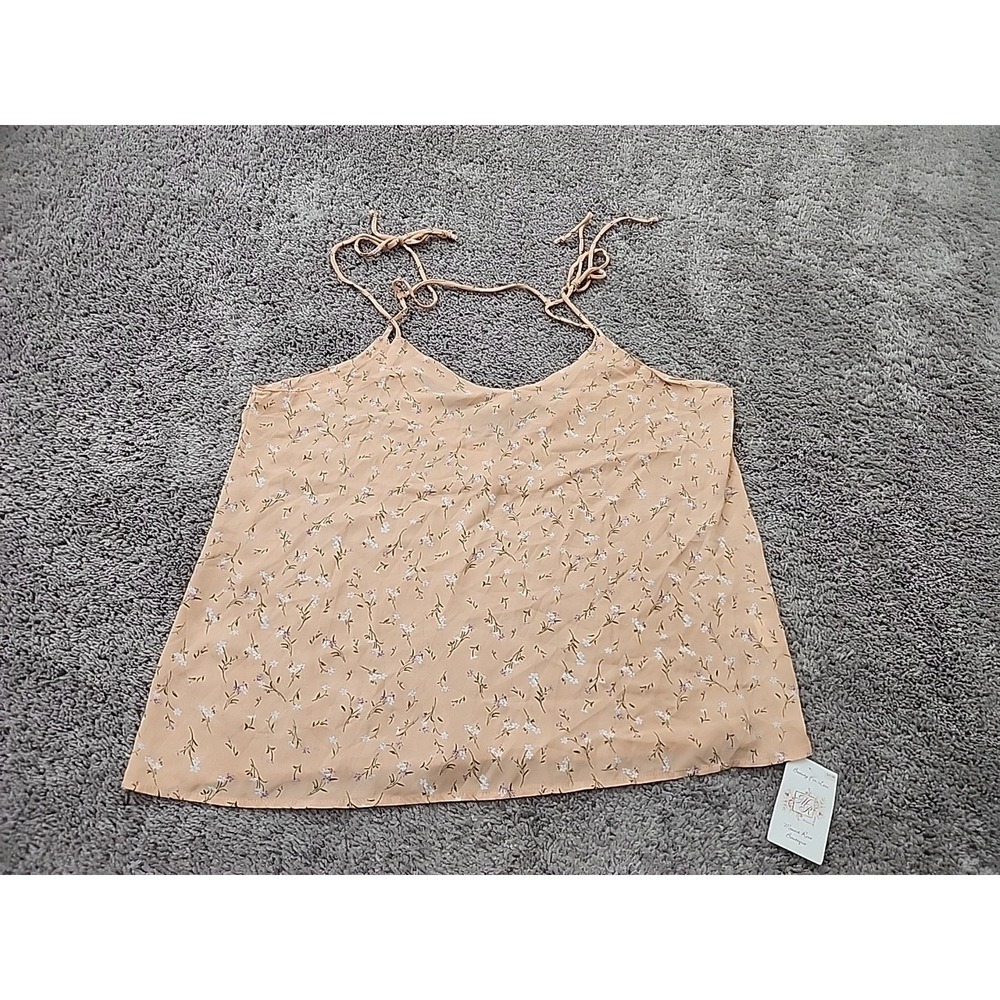 Wild Jasmine Cami Top Womens 2XL PLUS Peach Ditsy Floral Tie Straps Summer Boho